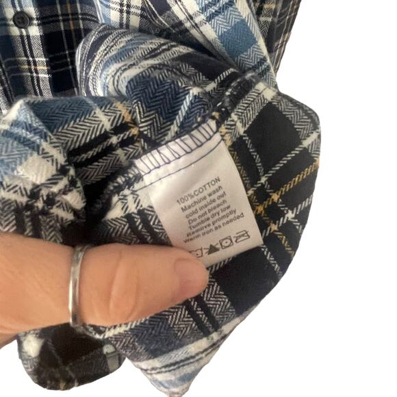 Line Men's Size Large Blue Plaid Long Sleeve Heavy Flannel Button Up Shirt - Picture 3 of 9